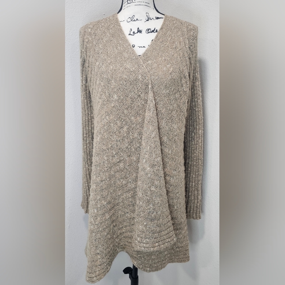 Free People Open Front Waterfall Crochet Knit Long Sleeve Layering Oatmeal Sz XS - Picture 2 of 14